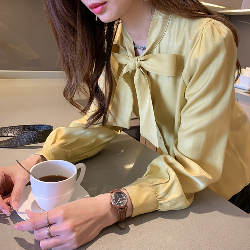 Women's Temperament Butterfly Loose Slim Knot Satin Shirt