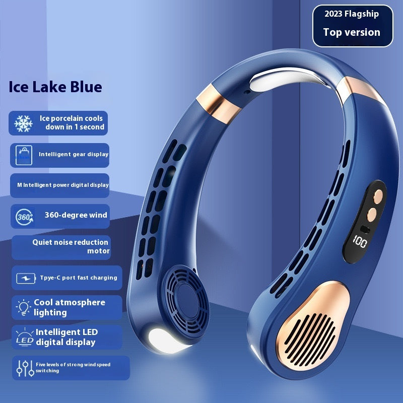 With Light Digital Display Leafless Halter Fan USB Portable Mute Lazy Student Outdoor Halter Fan