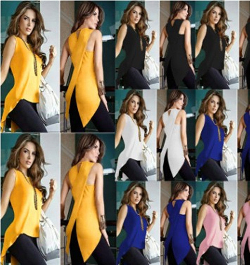 Fashion Back Slit Irregular Top T-shirt