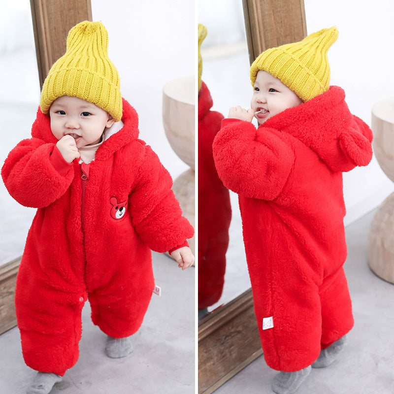 Baby Jacket Autumn And Winter Under 1 Year Old And Two Months Old Baby Winter Warm Hug Suit Thickened One-piece Suit Ha
