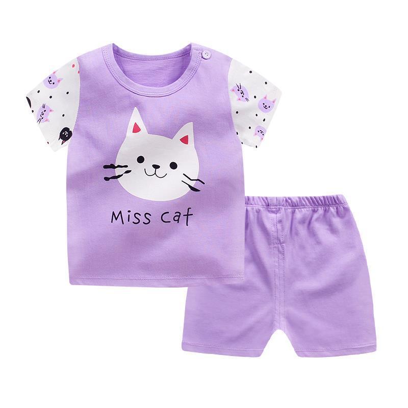 Children's Short-Sleeved Suit Men's Stall New Baby Pajamas Girls Summer Shorts