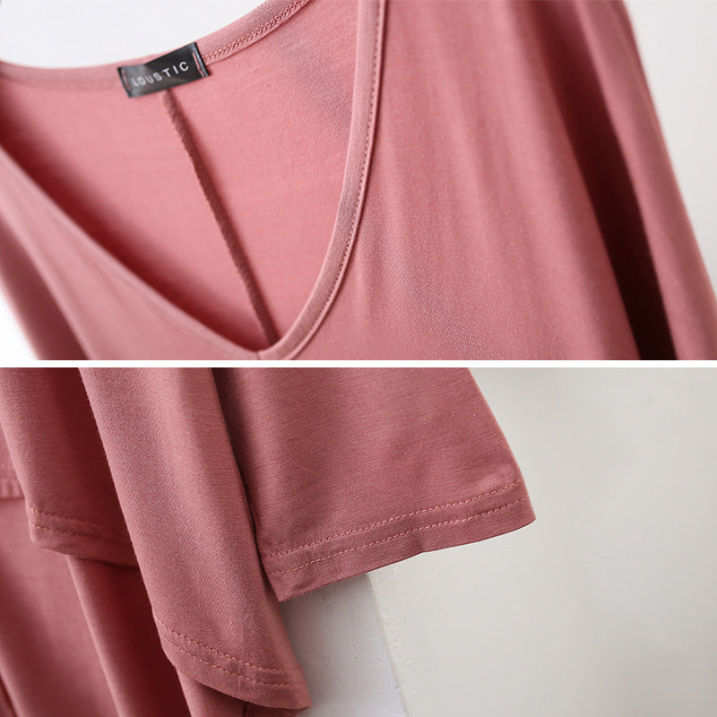 Loose Modal Batwing Shirt Plus Size V-neck Long Sleeve