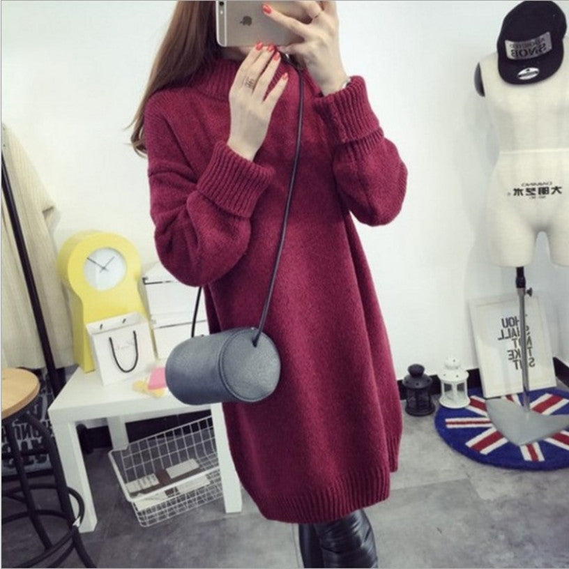 Women's Turtleneck Solid Color Thickened Set Head Loose Sweater