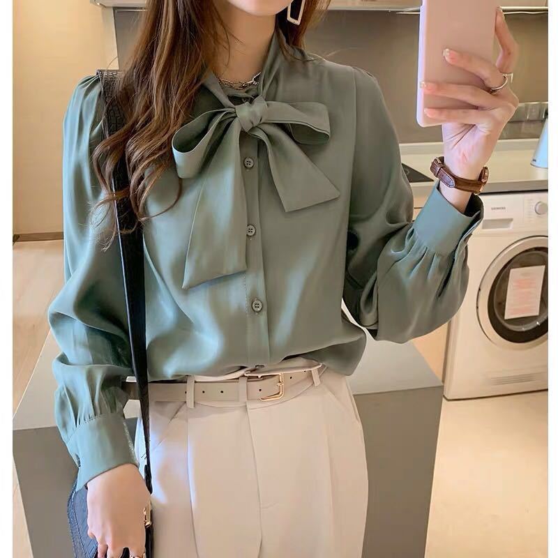 Women's Temperament Butterfly Loose Slim Knot Satin Shirt