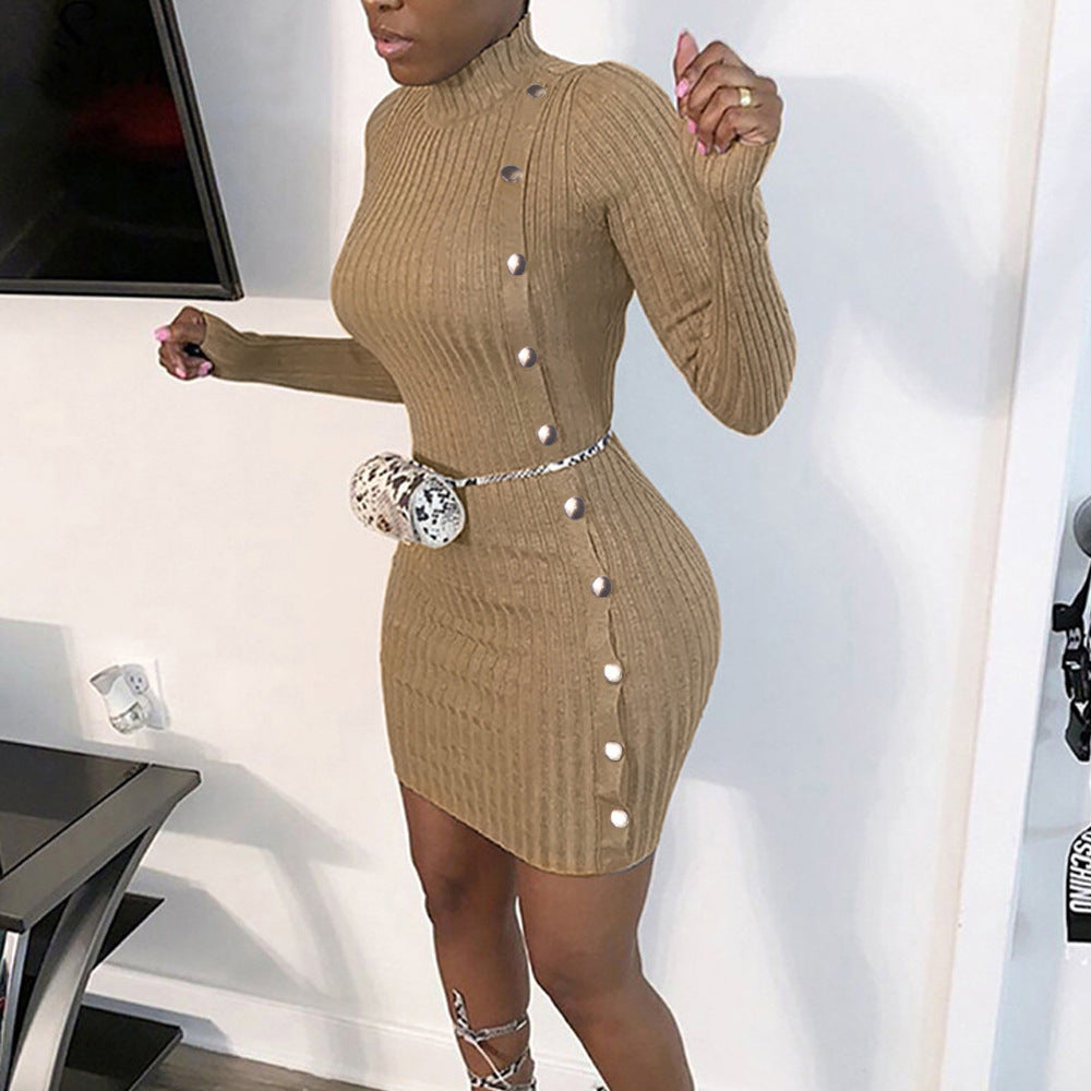 Sexy Slim Single Breasted Long Sleeve Dress