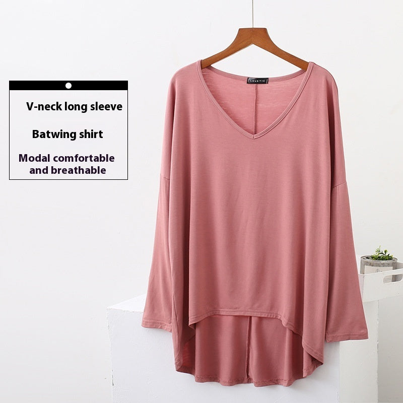 Loose Modal Batwing Shirt Plus Size V-neck Long Sleeve
