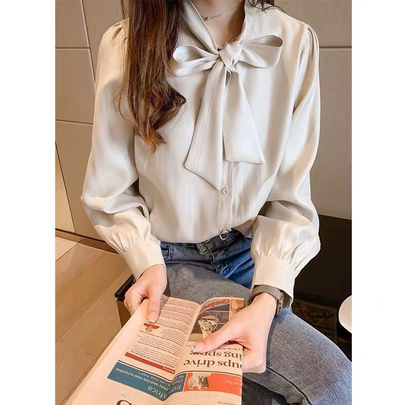 Women's Temperament Butterfly Loose Slim Knot Satin Shirt