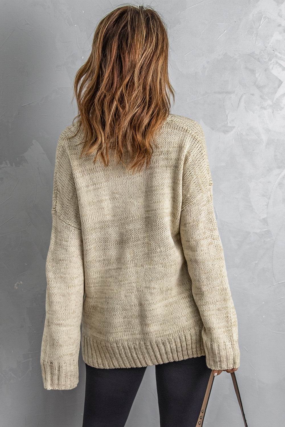 Khaki V Neck Drop Shoulder Knitted Sweater