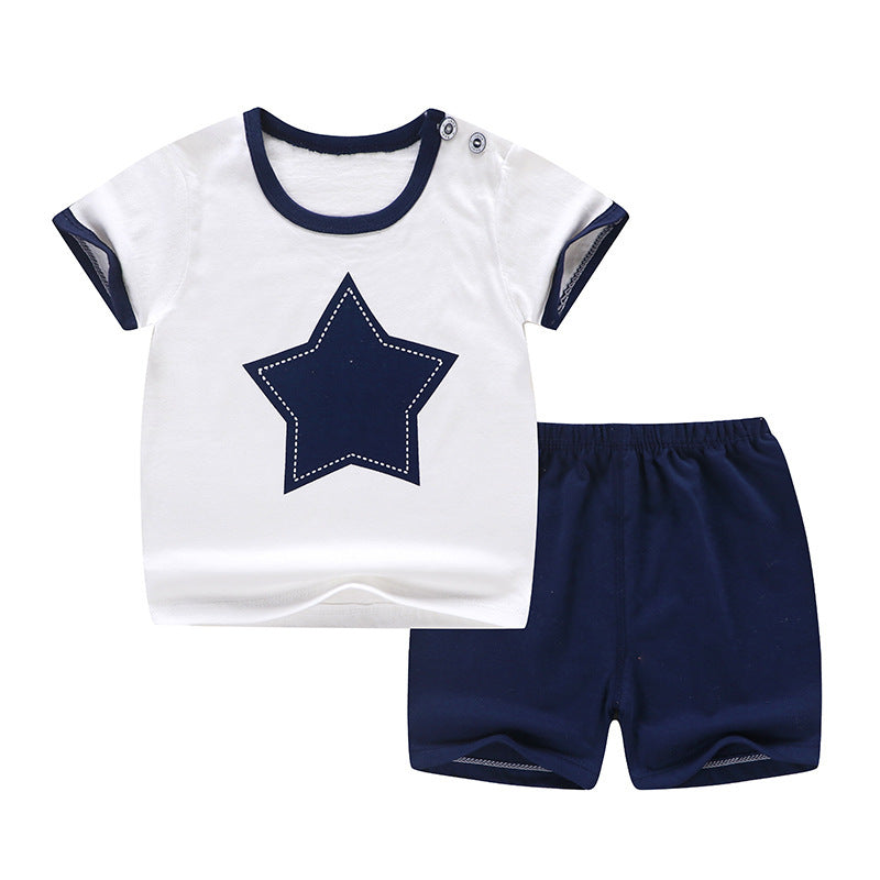 Children's Short-Sleeved Suit Men's Stall New Baby Pajamas Girls Summer Shorts