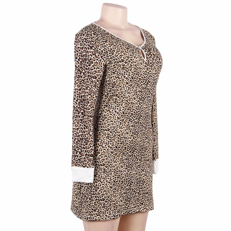 Women's Fashion Simple Leopard Print Long-sleeved Pajamas Home Nightdress