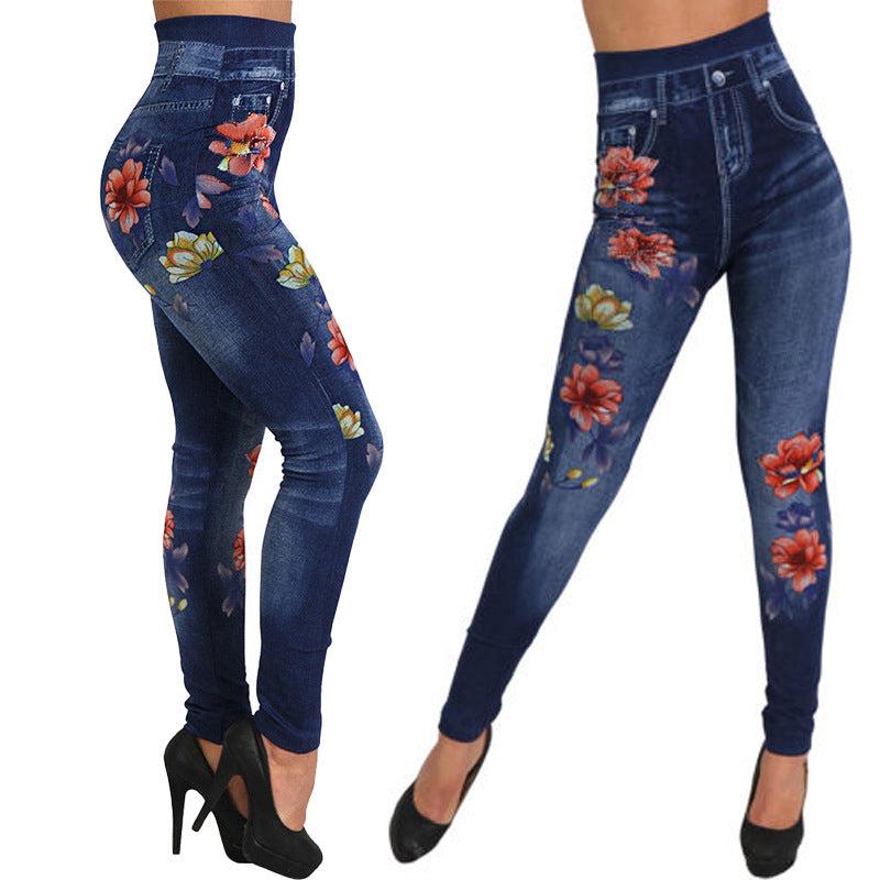 Seamless Cotton Imi Tation Denim Leggings