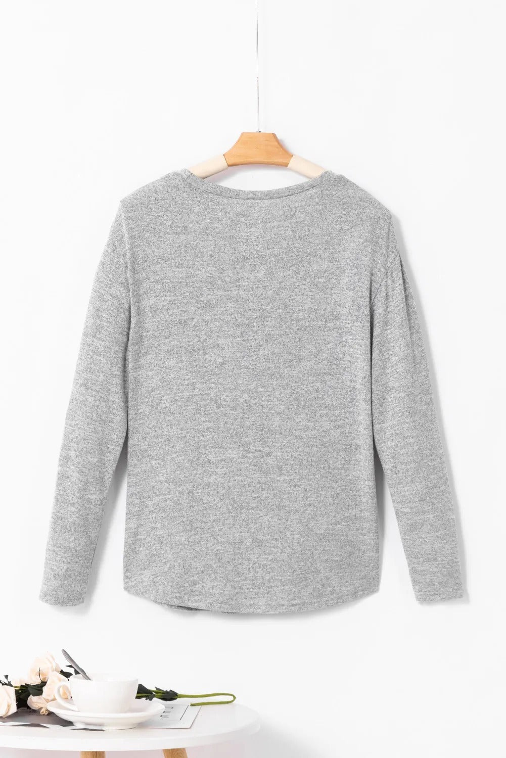 Gray Side Buttons Crew Neck Knit Top