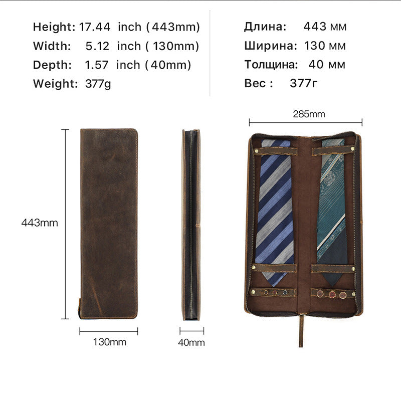 Vintage Crazy Horse Leather Men's Tie Storage Box