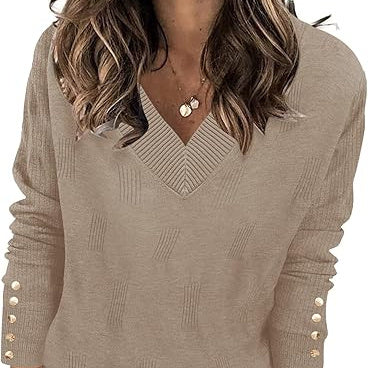 Solid Color Versatile Knitted V-neck Loose Fit