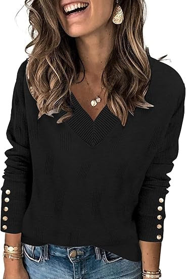 Solid Color Versatile Knitted V-neck Loose Fit