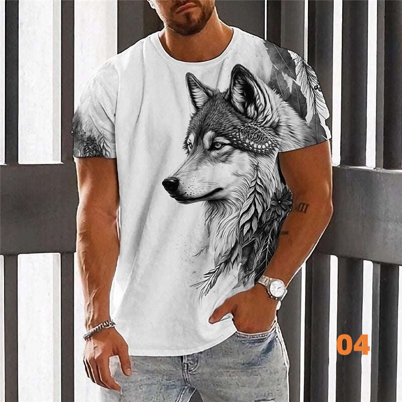 Wolf 3D Printed Round Neck Daily Sports Short Sleeve