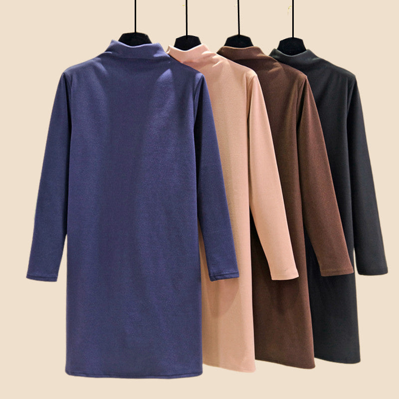 Loose Casual Long Sleeves Half-high Collar Inner Match Mid-length Dress