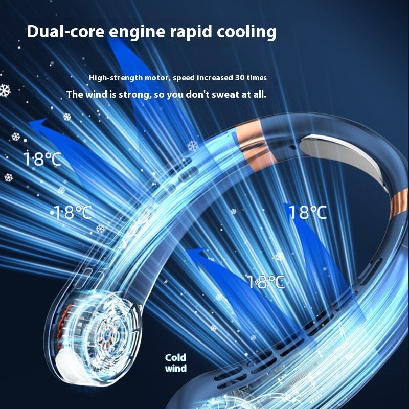 With Light Digital Display Leafless Halter Fan USB Portable Mute Lazy Student Outdoor Halter Fan