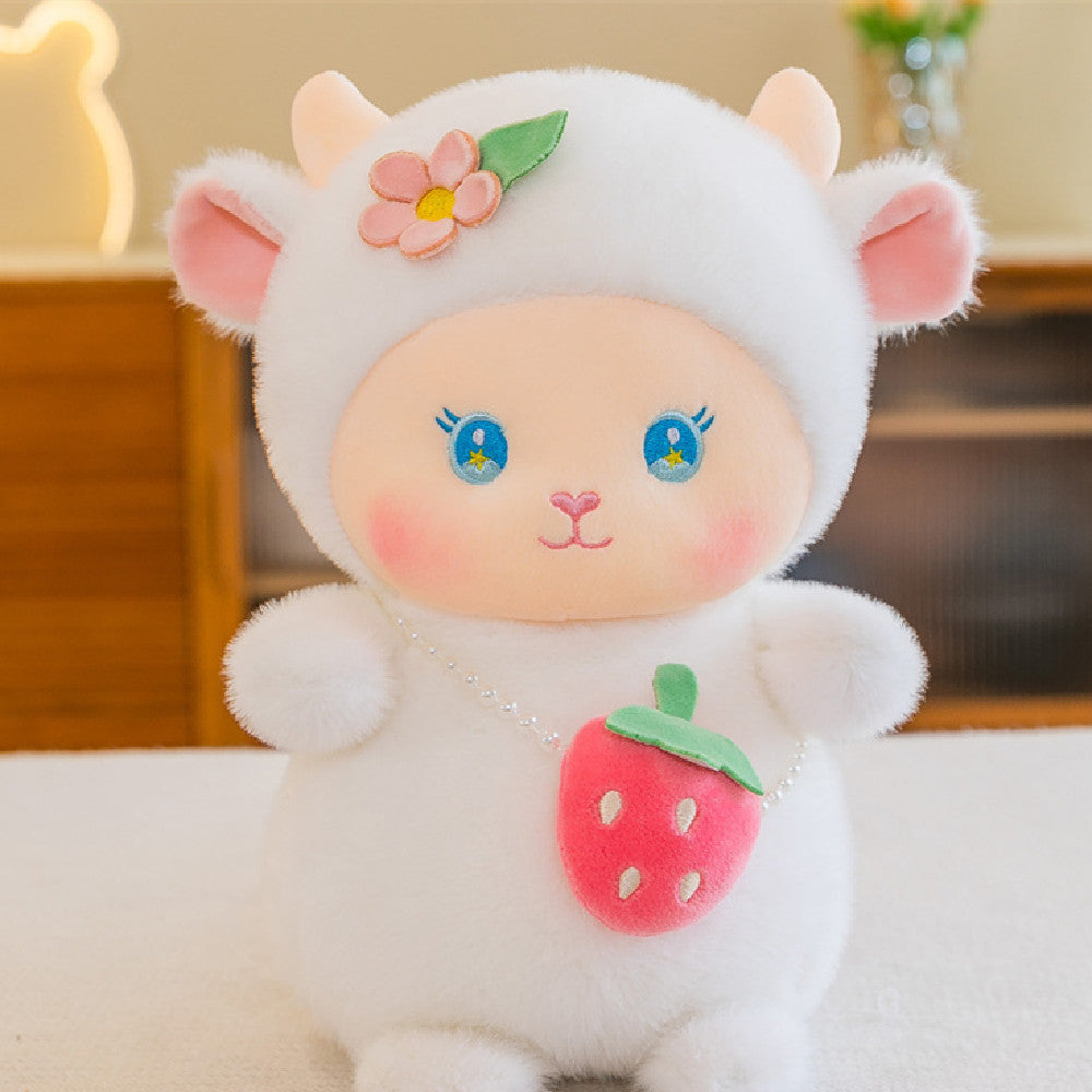 Strawberry Lamb Backpack Figurine Doll Sleeping