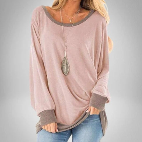 Women's Color Matching Round Neck Long-sleeved Loose T-shirt