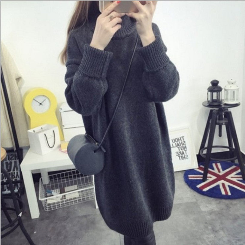 Women's Turtleneck Solid Color Thickened Set Head Loose Sweater