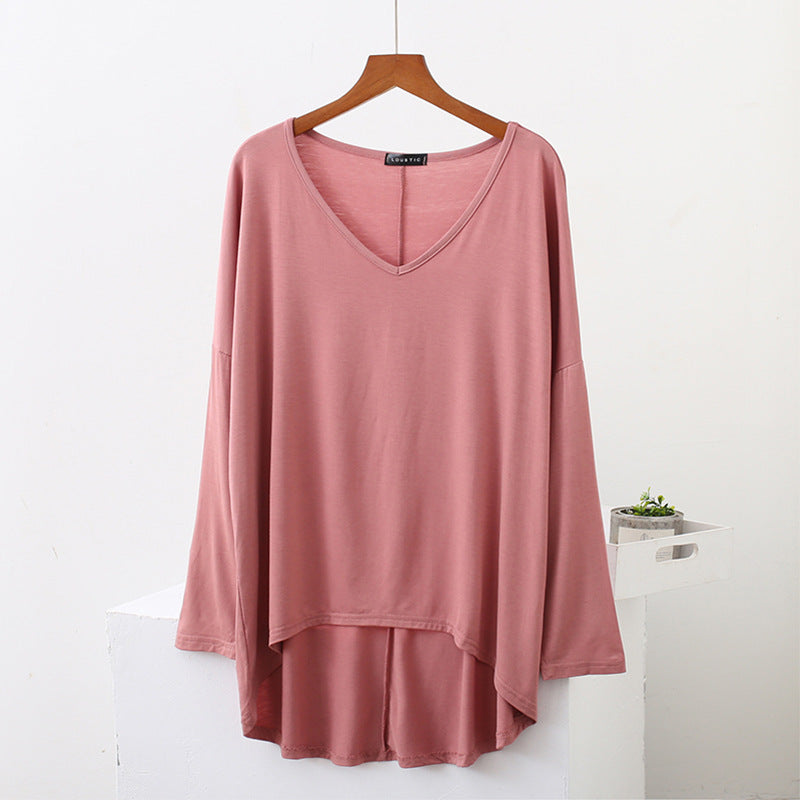 Loose Modal Batwing Shirt Plus Size V-neck Long Sleeve