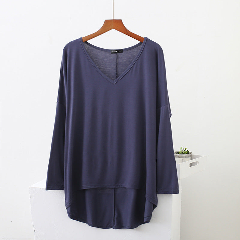 Loose Modal Batwing Shirt Plus Size V-neck Long Sleeve