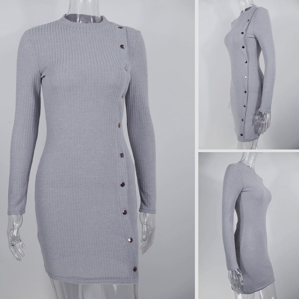 Sexy Slim Single Breasted Long Sleeve Dress