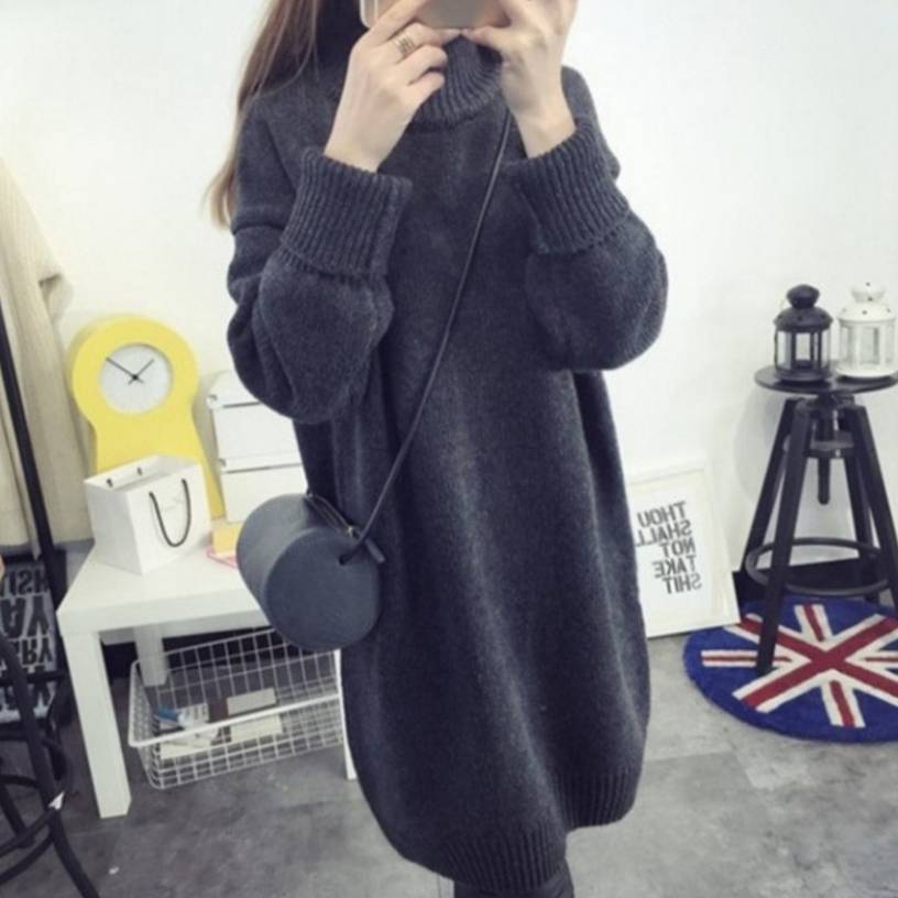 Women's Turtleneck Solid Color Thickened Set Head Loose Sweater